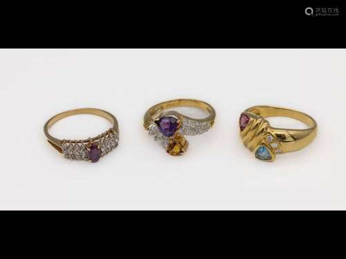 Lot 3 coloured stone-rings