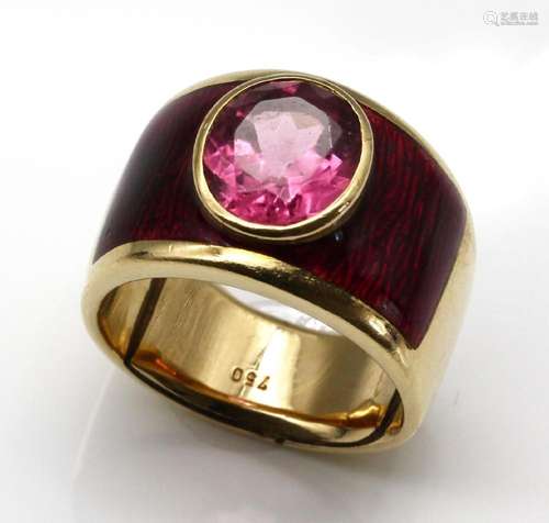 18 kt gold tourmaline-enamel-ring