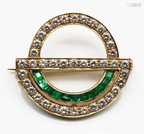 18 kt gold emerald-brilliant-brooch