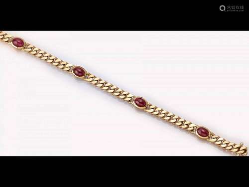 14 kt gold ruby-flat curb bracelet