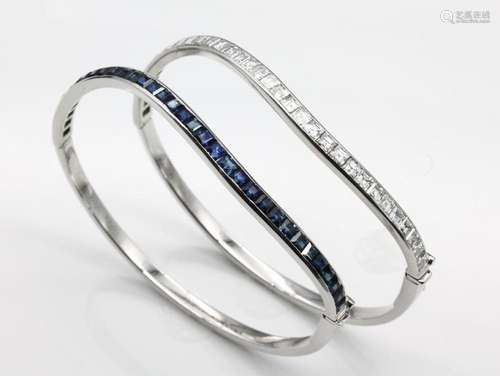 18 kt gold bangle duo with sapphires and diamonds