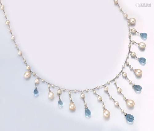 18 kt gold brilliant-topaz-cultured pearls-necklace