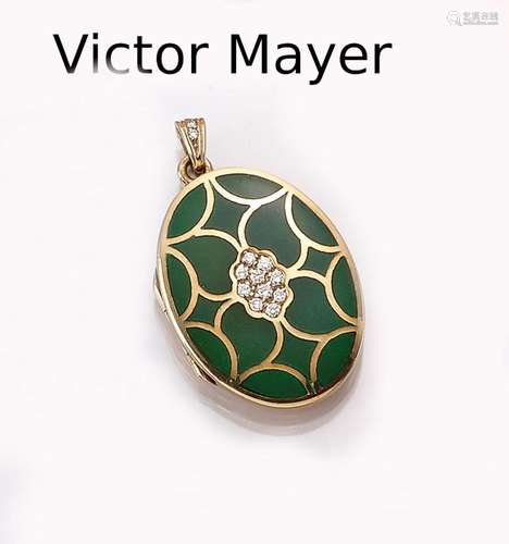 14 kt gold locketpendant with enamel and brilliants