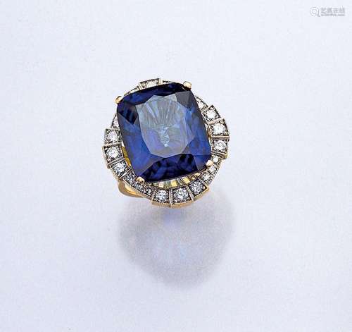 18 kt gold sapphire-brilliant-ring