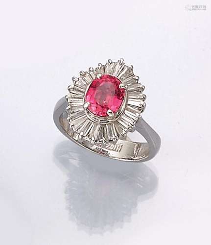 10 kt gold ring with synth. ruby and diamonds