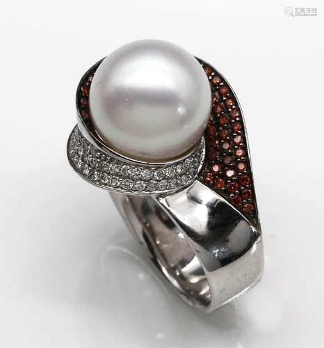 14 kt gold ring with cultured south seas pearl and brilliant...