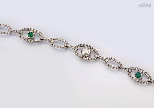 14 kt gold bracelet with emeralds and diamonds