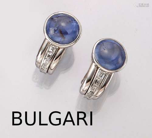 Pair of 18 kt gold BULGARI/New York earrings with sapphires ...