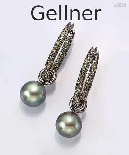 Pair of 18 kt gold GELLNER brilliant-cultured pearl-earrings