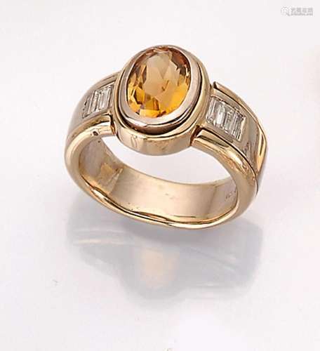 18 kt gold citrine-diamond-ring