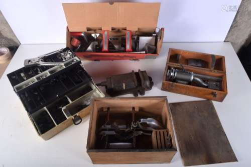 A collection of tools, including vices, lathes, planes, etc....