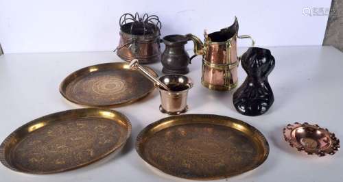 A collection of brass and copper items including a George II...