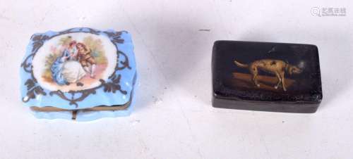 An antique ceramic pill box, together with a small wooden sn...