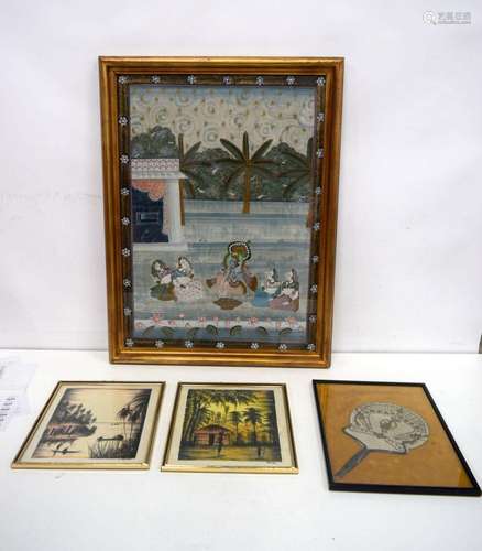 A large framed Indian print together with a framed Indonesia...