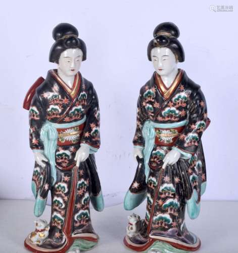 A pair of Chinese glazed pottery figures. 36cm (2).