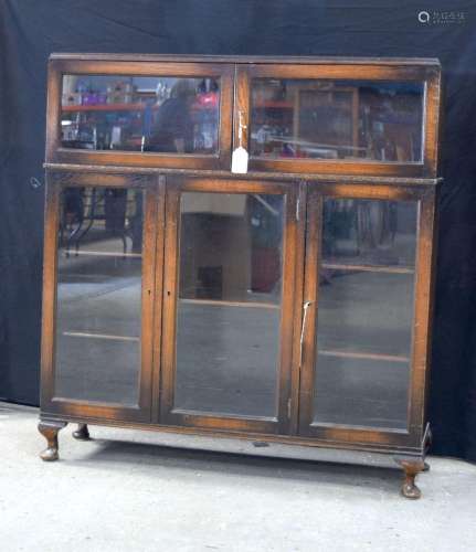 A Mid Century wooden and glass fronted book shelf 115 x 104 ...