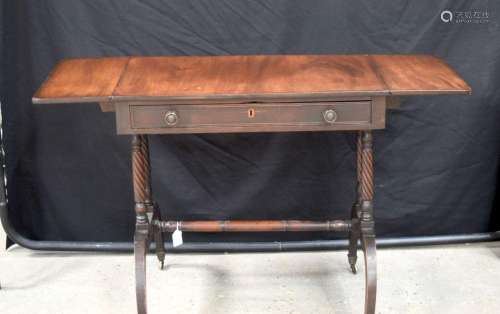 An antique Mahogany single drawer drop leaf table 81 x 113 x...
