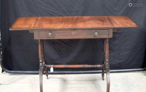 An antique Mahogany single drawer drop leaf table 81 x 113 x...