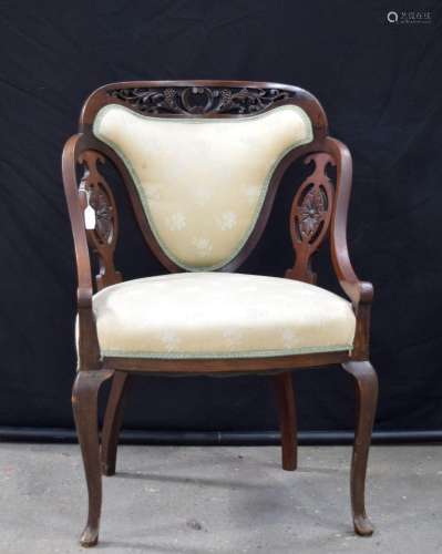 A Rose wood upholstered chair 87 x 54 x 59 cm.