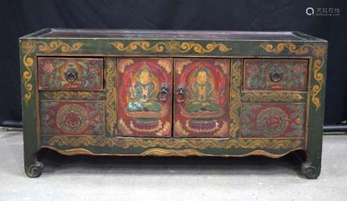 A small Tibetan wooden painted chest 48 x 102 x 46 cm.