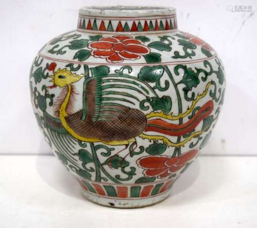 A Chinese porcelain ginger jar decorated with Phoenix and fo...