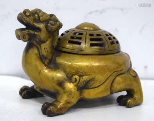 A small Chinese bronze beast incense burner 13 x 21 cm.