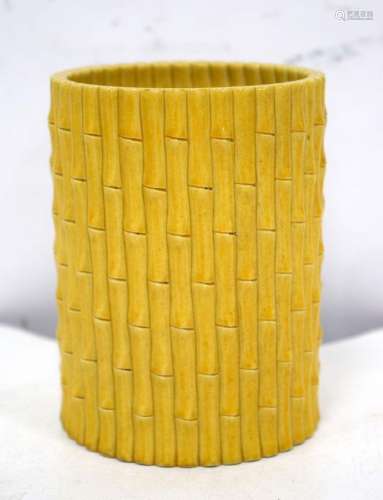 A Chinese Porcelain bamboo style brush pot 12.5 cm.