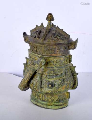 A lidded Chinese Tibetan bronze temple vessel decorated with...