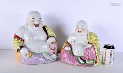 A pair of Chinese porcelain seated Buddhas. Largest 30cm (2)...