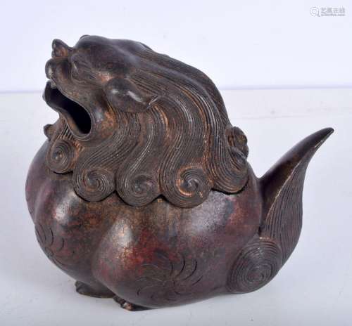 A bronze lidded incense burner in the form of a beast. 17 x ...
