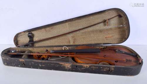 A cased French Mirecourt violin with an `1894` label and two...