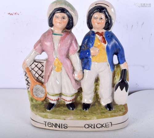 An antique Staffordshire flatback figure of a tennis and cri...