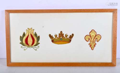 A framed fine metal work sampler. 24 x 50cm.