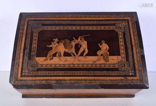 A large Sorrento inlaid wooden lidded box 16 x 44 x 29 cm