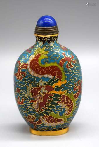 A Chinese Cloisonne snuff bottle 9 x 5 cm.