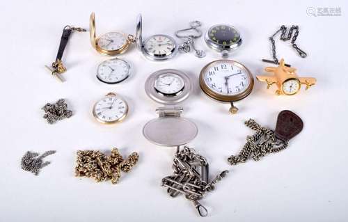 A collection of pocket watches, fobs and a small novelty pla...