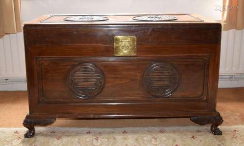 AN EARLY 20TH CENTURY CHINESE CARVED CAMPHERWOOD CASKET Late...