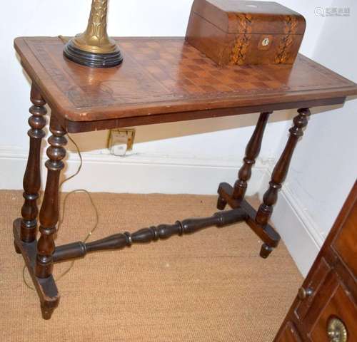 A VICTORIAN COUNTRY HOUSE CHESS BOARD GAMING TABLE. 65 cm x ...