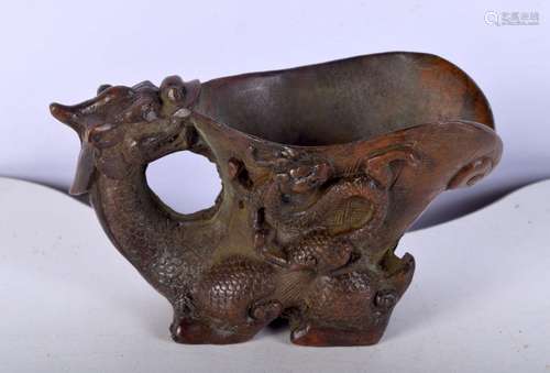 A Chinese bronze libation cup in the form of a dragon 7 x 13...