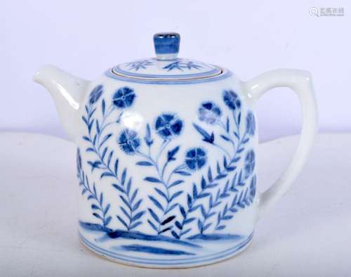 A Chinese Porcelain blue and white teapot decorated with flo...