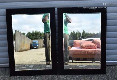 A PAIR OF ANTIQUE VELVET COUNTRY HOUSE MIRRORS. 97 cm x 69 c...