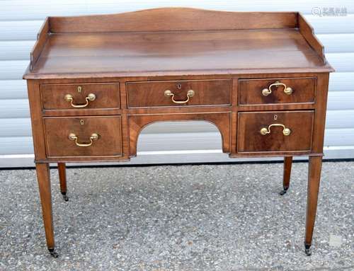 A GEORGE III FIVE DRAWER MAHOGANY DESK. 85 cm x 110 cm x 53 ...