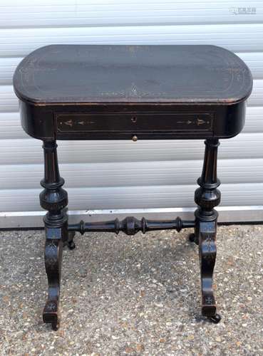 A VICTORIAN EBONISED TABLE. 74 cm x 63 cm x 41 cm.