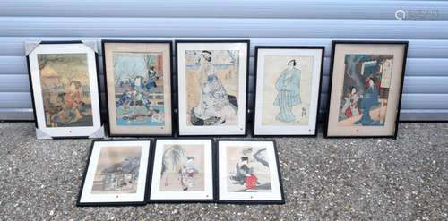 EIGHT FRAMED 19TH CENTURY JAPANESE MEIJI PERIOD WOODBLOCK PR...