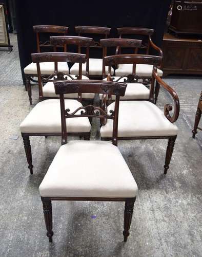 A set of Gillows style mahogany upholstered dining chairs wi...