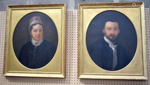 A pair of framed 19th century oils on canvas of a couple 59 ...