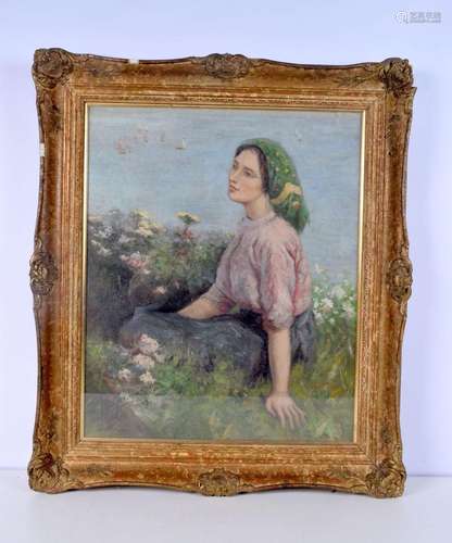 A framed oil on canvas of a female indistinctly signed 58 x ...