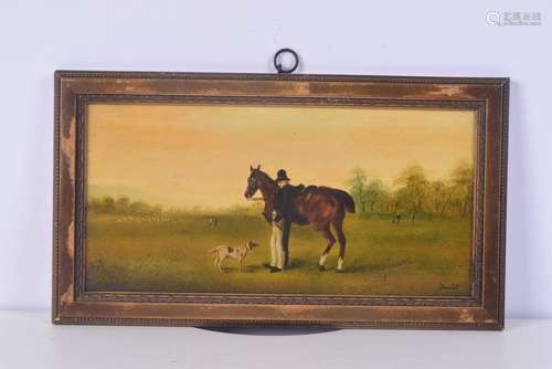 A small 19th Century oil on board of a hunting scene signed ...