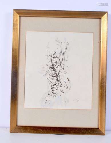 A framed mixed media drawing entitled "Les Arbes" ...