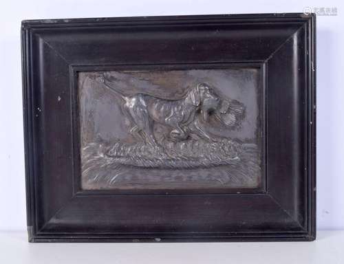 A heavy pressed steel plaque depicting a hunting dog 19 x 29...